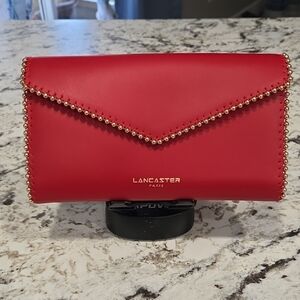Lancaster Paris Red Wallet with Gold Detailing